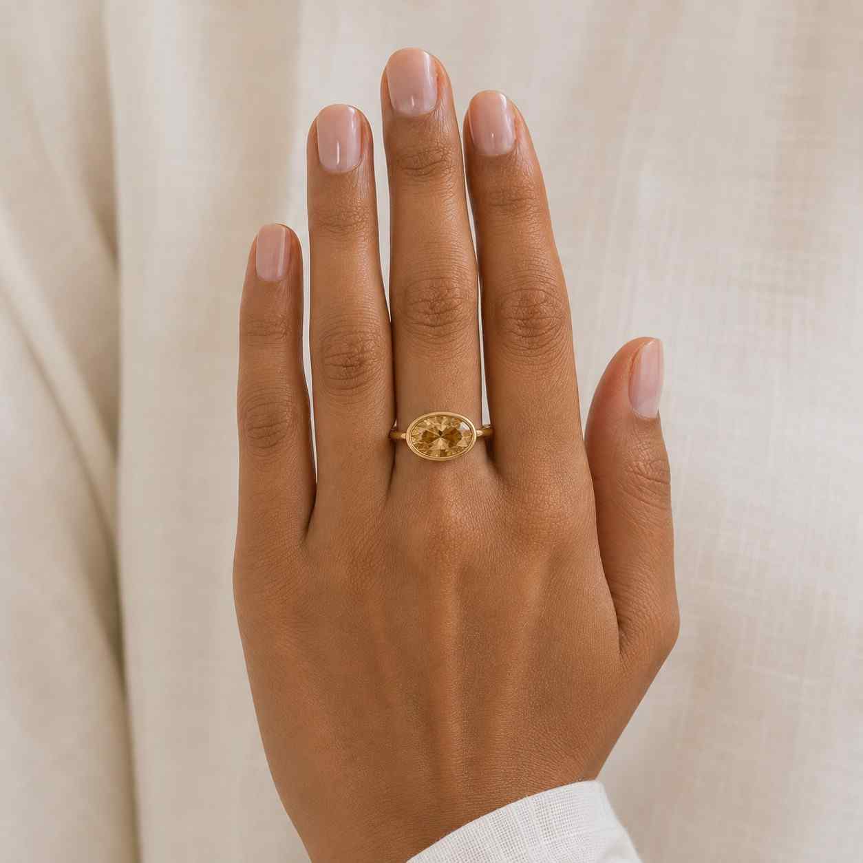 Oval champagne diamond solitaire ring for women