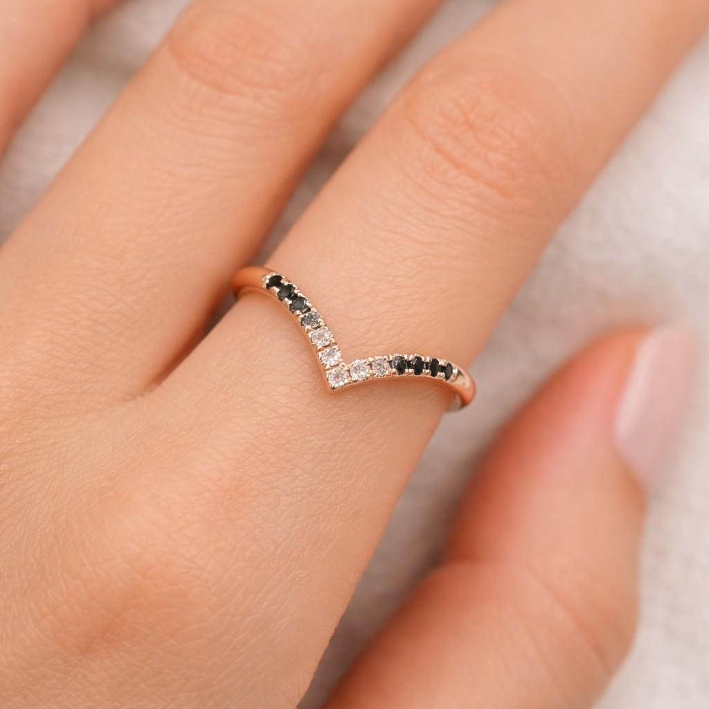 Minimalist Curve Black Diamond Wedding Band, Vintage Black Onyx Wedding Rings For Women, Solid Gold Adjustable Stacking Promise Ring Gifts
