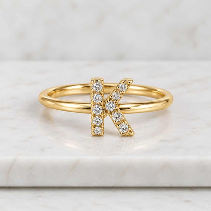P Shape Diamond Ring, Custom P Initial Ring, Bypass Set Initial Ring, P Letter Diamond Ring, Lab Grown Initial Ring, Custom Letter Ring Gift
