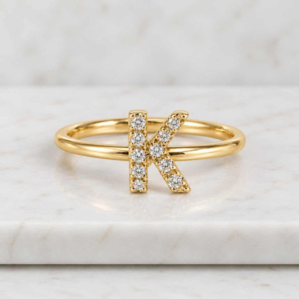 P Shape Diamond Ring, Custom P Initial Ring, Bypass Set Initial Ring, P Letter Diamond Ring, Lab Grown Initial Ring, Custom Letter Ring Gift
