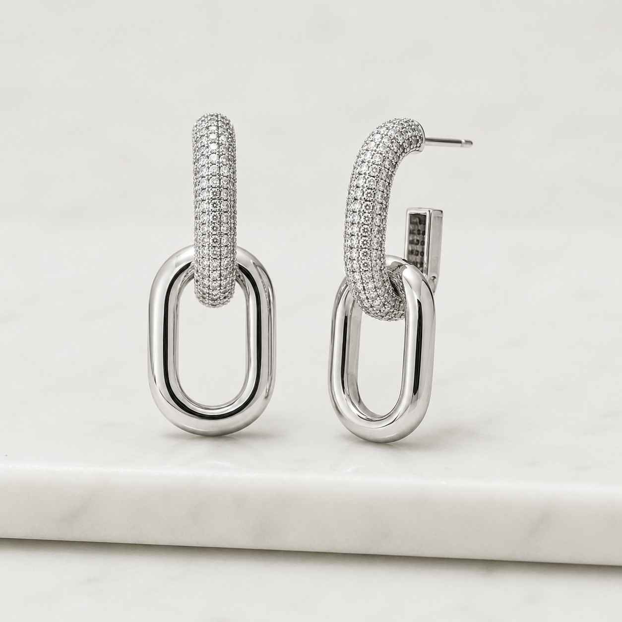 Pave-Set Lab-Grown Diamond Chain Link Dangle Earrings