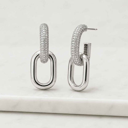 Pave-Set Lab-Grown Diamond Chain Link Dangle Earrings