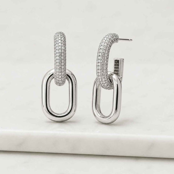 Pave-Set Lab-Grown Diamond Chain Link Dangle Earrings