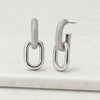 14K White Gold Lab Grown Diamond Pave Link Drop Hoop Earrings