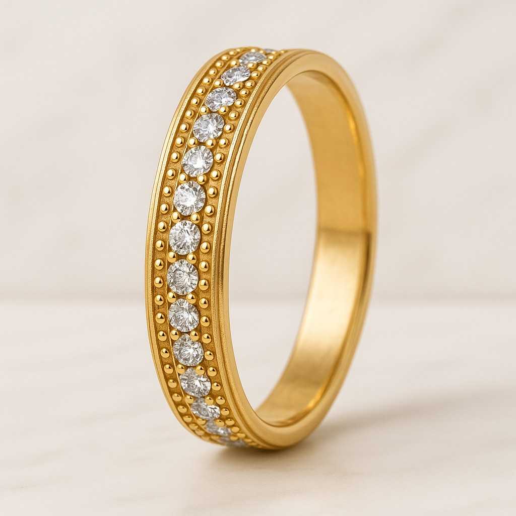 Pave Diamond Wedding Band 14k Solid Gold Wavy Ring Full Eternity Band Ring For Women