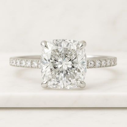 Pave Cathedral Setting Anniversary Ring for Gift IGI Certified Ring Elongated Crushed Ice Cushion Cut Solitaire Moissanite Wedding Ring