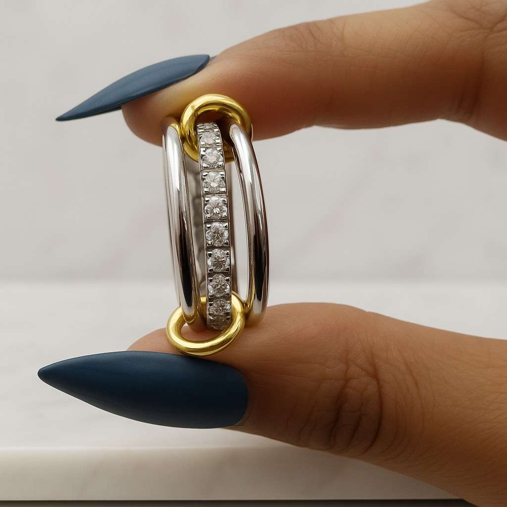 Pave Diamond Eternity Band Linked Rings Modern Statement Ring Gift for Her