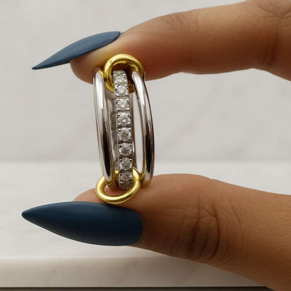 Pave Diamond Eternity Band Linked Rings Modern Statement Ring Gift for Her