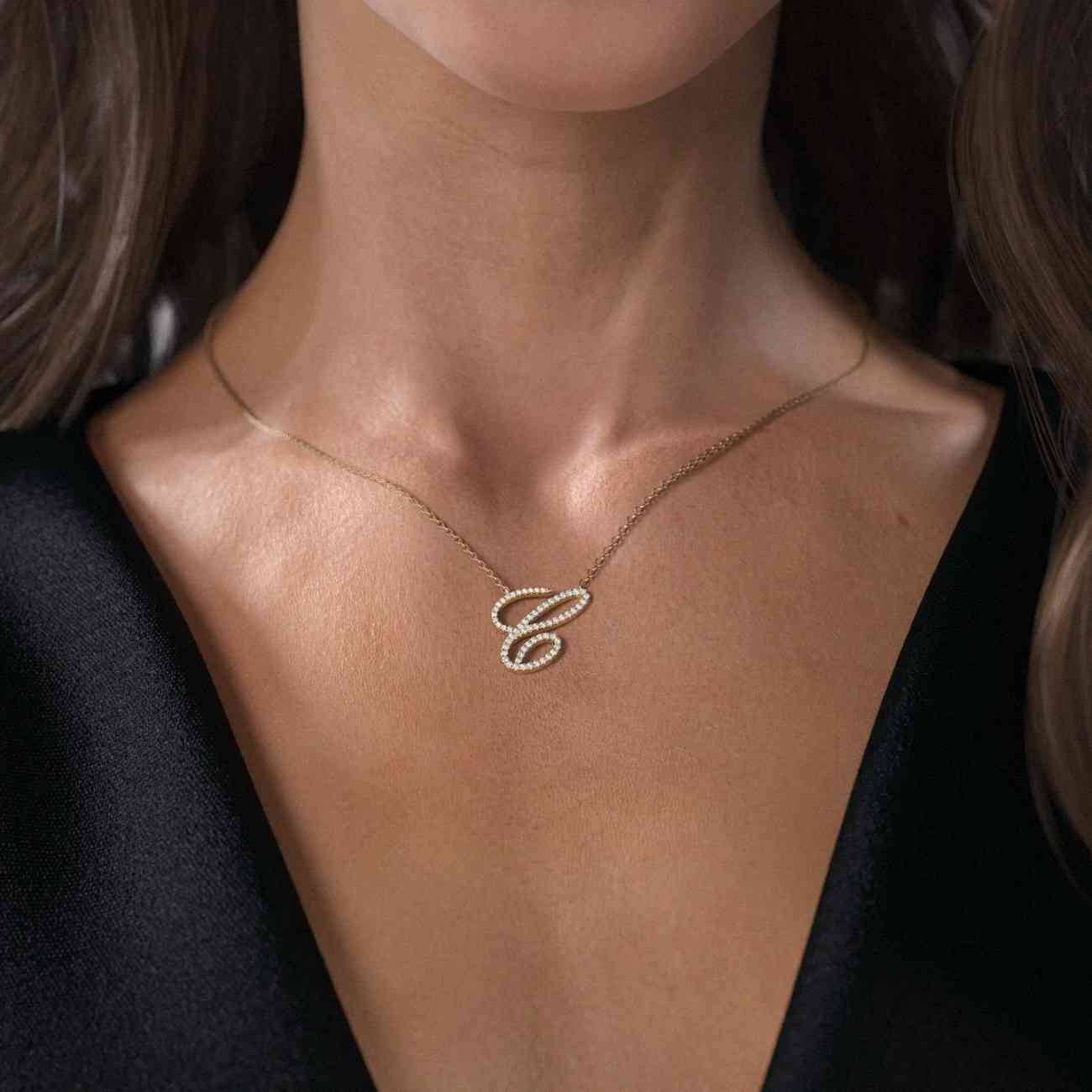 Pave Diamond Initial Necklace Custom Gold Letter Pendant