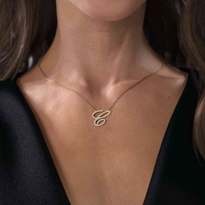 Pave Diamond Initial Necklace Custom Gold Letter Pendant