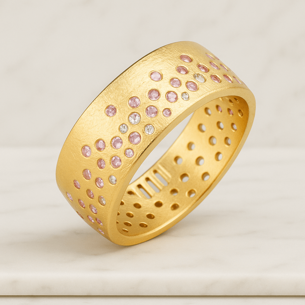 Diamond Cigar Band, 14k or 18k Solid Gold Diamond Ring, Wide Gold Band (2)