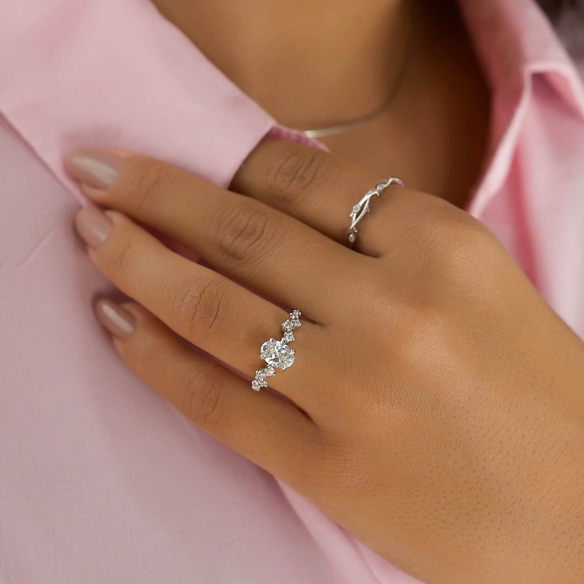 Pave Engagement Ring For Women, Split Shank Ring For Daily Wear