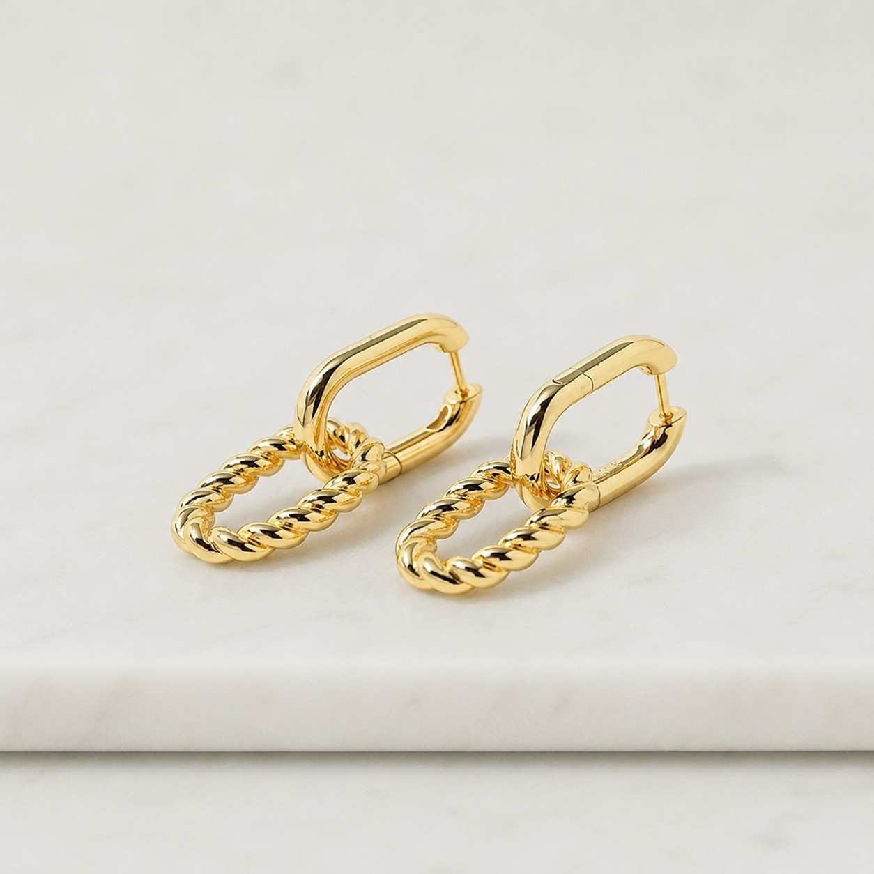 Pave Gold Link Earrings, Convertible Paperclip Hoops, Sparkly CZ Dangle