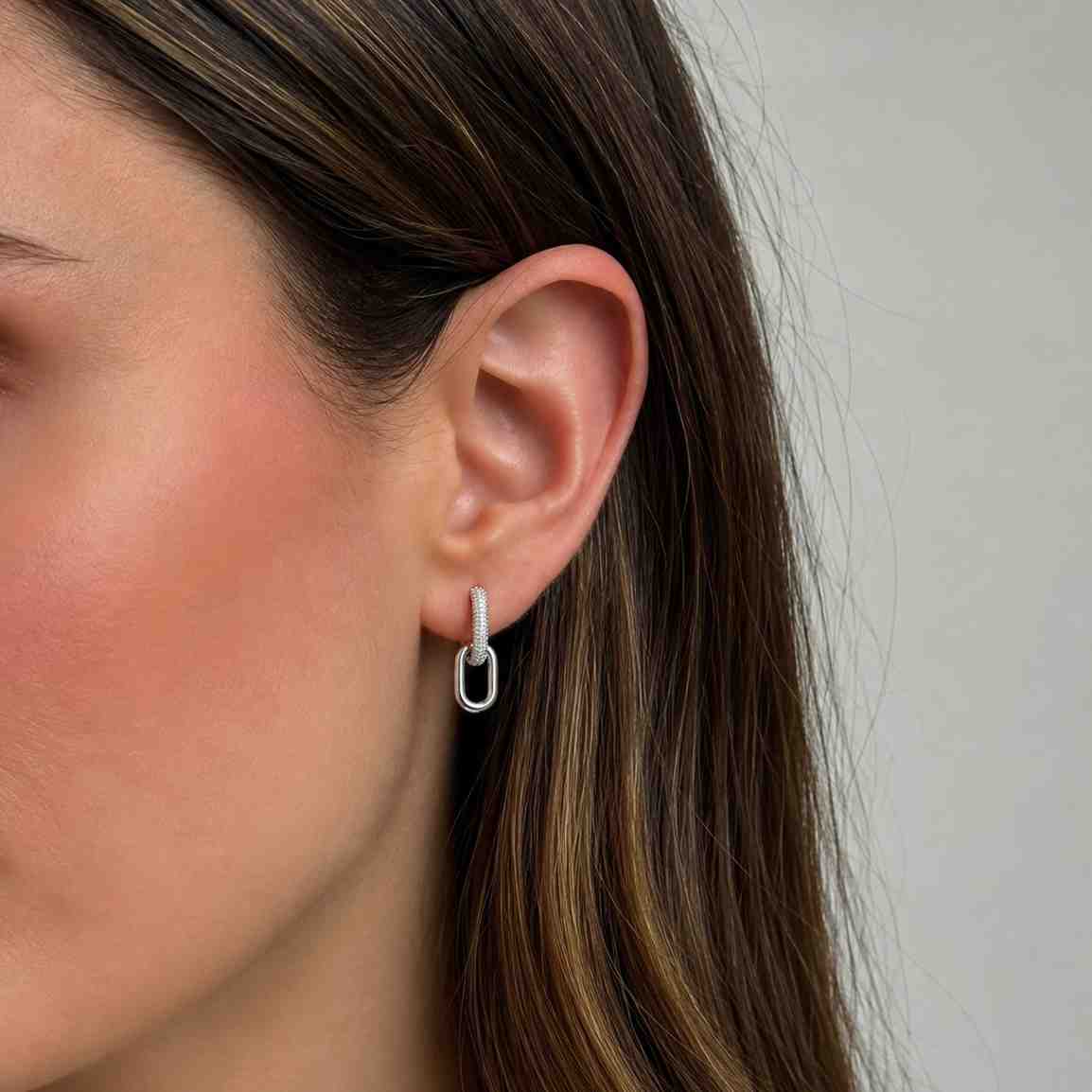 Pave Link Drop Earrings, Paperclip Chain Earrings, 14k Gold Dangle Earrings, Moissanite Diamond Statement Drop Earrings,Modern Hoop Earrings
