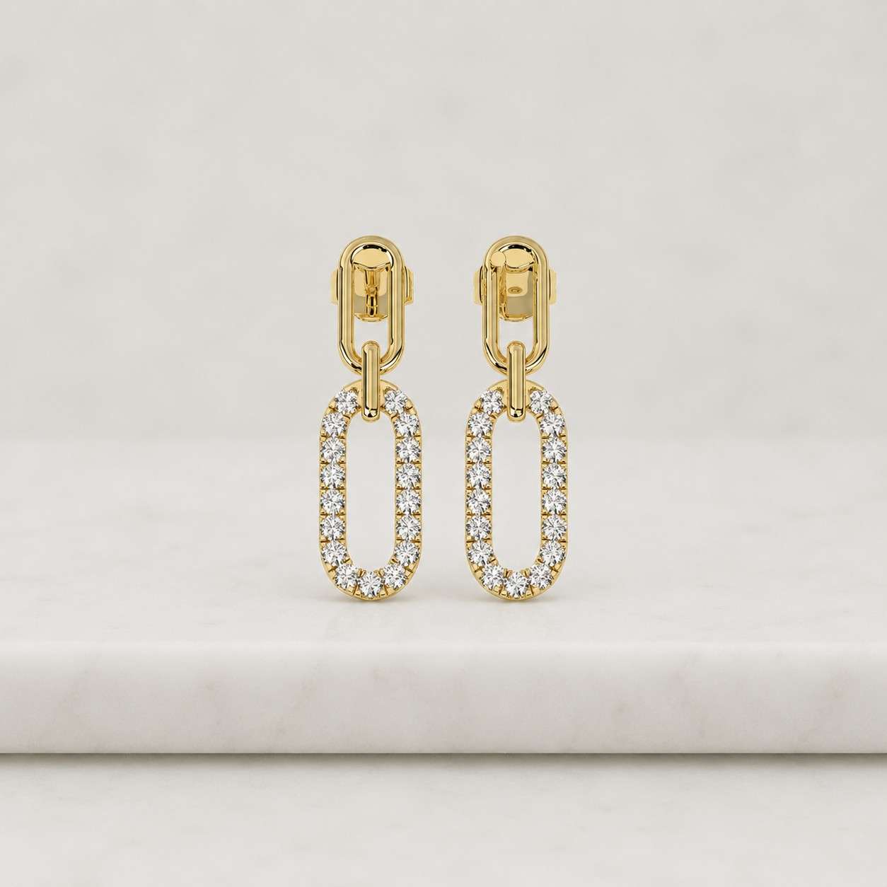 pave set lab grown diamond chain link dangle earrings