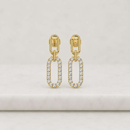 Pave Set Lab Grown Diamond Chain Link Dangle Earrings