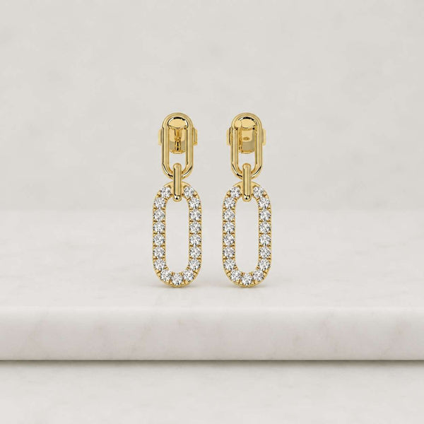 Pave Set Lab Grown Diamond Chain Link Dangle Earrings