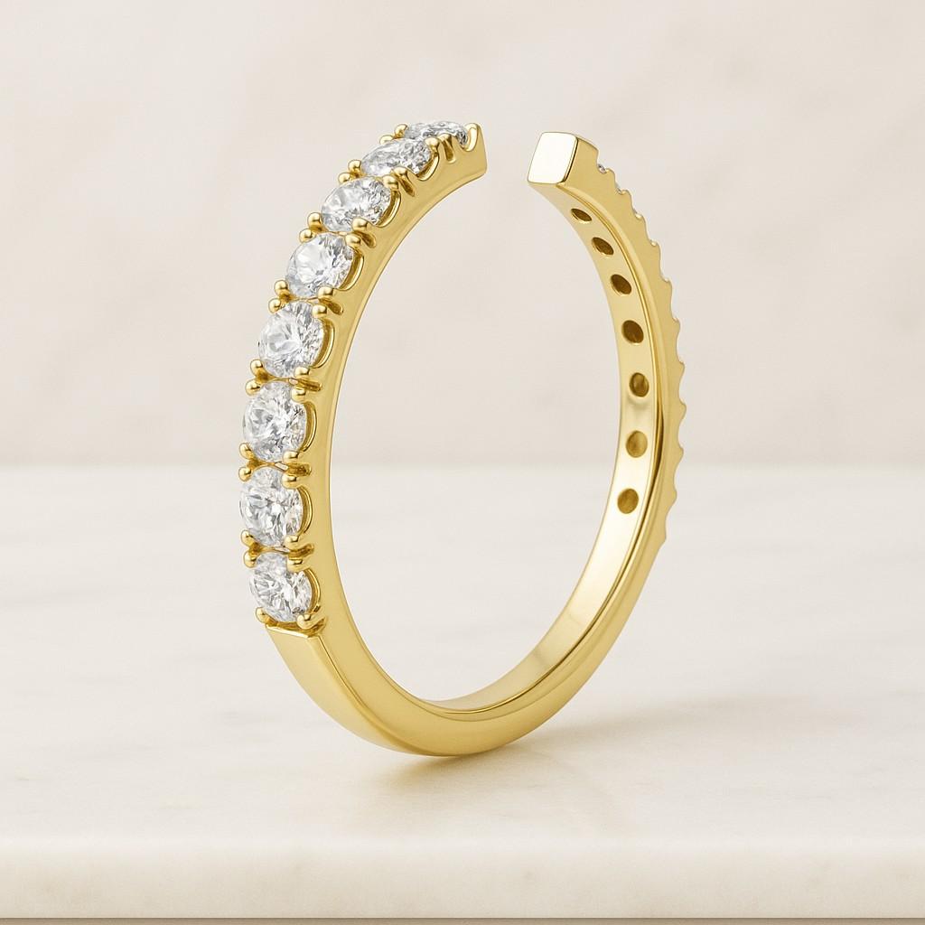 Pave Set Lab Grown Diamond Dainty Wedding Band 2.00 MM Round Cut CVD Diamond Open Cuff Ring