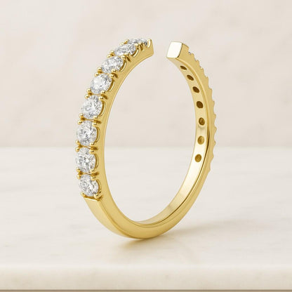 Pave Set Lab Grown Diamond Dainty Wedding Band 2.00 MM Round Cut CVD Diamond Open Cuff Ring