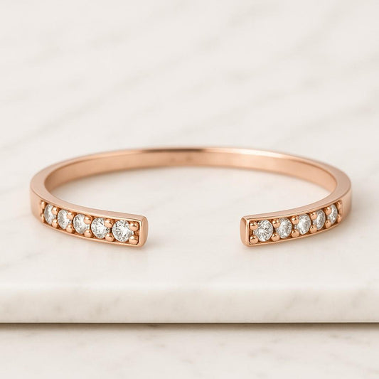 Pave Set Lab Grown Diamond Dainty Wedding Band Pave Minimalist Open Anniversary Ring Gift