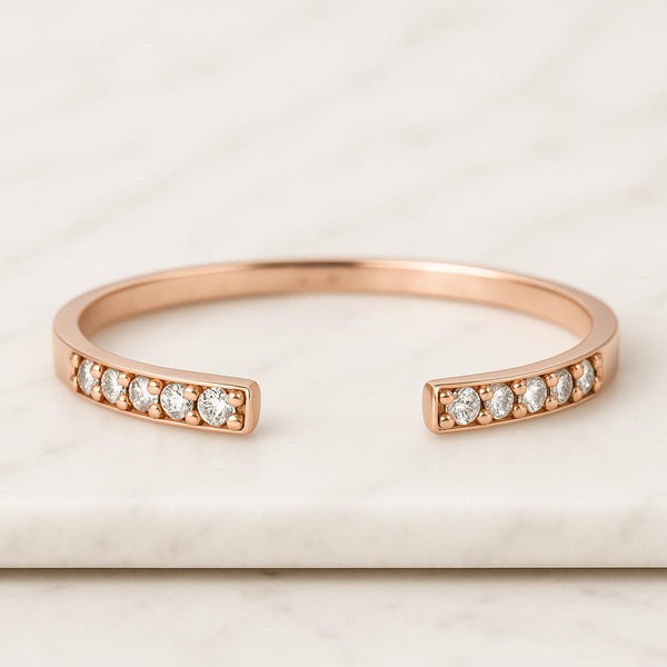 Pave Set Lab Grown Diamond Dainty Wedding Band Pave Minimalist Open Anniversary Ring Gift