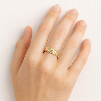 Pave Set Round Cut Lab Diamond Wedding Band 14K Rose Gold Band For Women