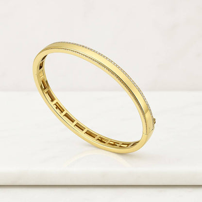 Pave Set Round Cut Lab Diamond Wedding Band 14K Solid Yellow Gold Diamond Bangle Bracelet