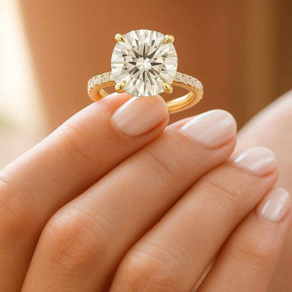 Pave Set Round Diamond Engagement Ring For Wife 10K White Gold CVD Diamond Minimalist Ring