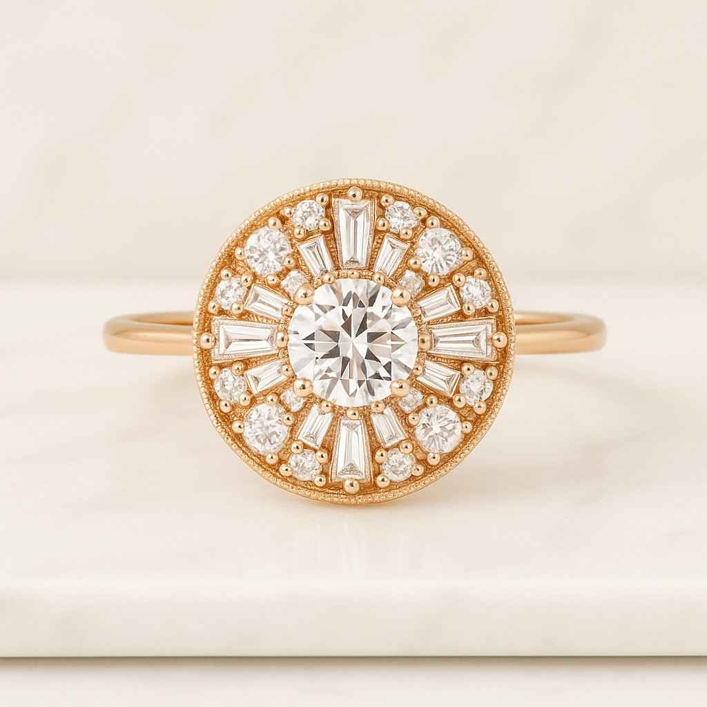 Pave Set Round Diamond Engagement Ring For Wife Round Cut Lab Grown Diamond Cluster Ring