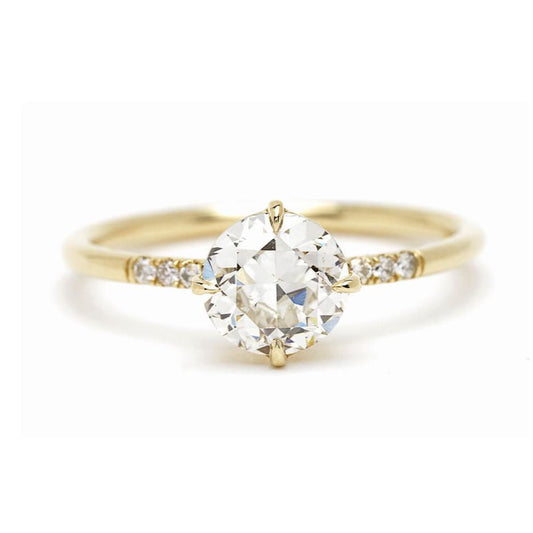 Pave Set Side-Stone Round Moissanite Engagement Ring