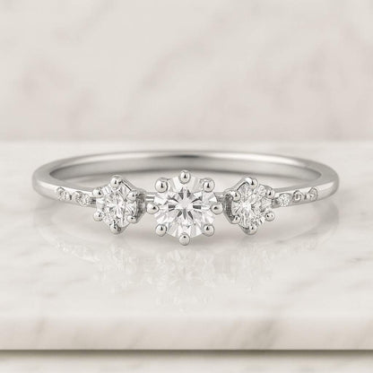 Pave Set Side-Stone Round Moissanite Engagement Ring  14k Solid Gold Moissanite Ring for Women  1, 1.5 2 CT Promise Ring