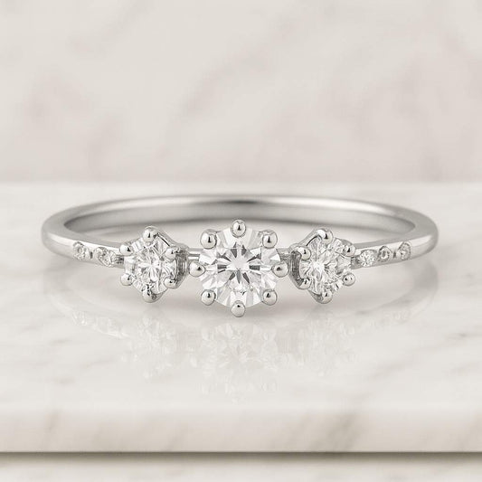 Pave Set Side-Stone Round Moissanite Engagement Ring  14k Solid Gold Moissanite Ring for Women  1, 1.5 2 CT Promise Ring