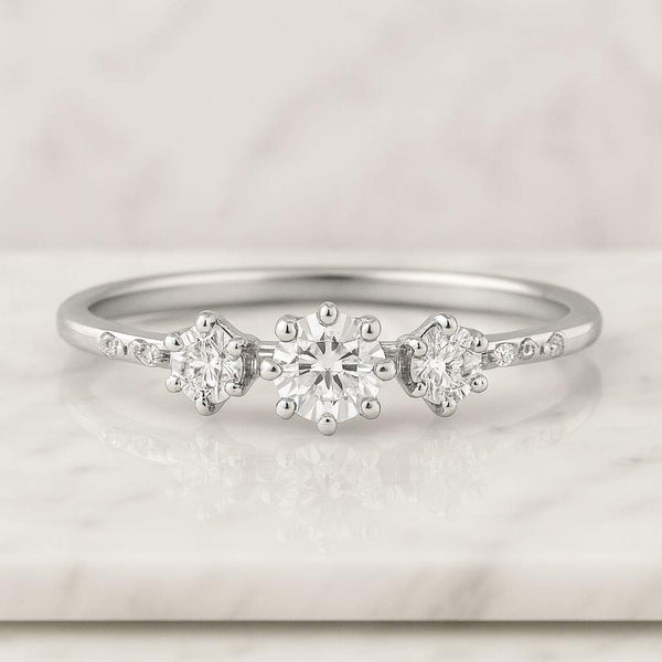 Pave Set Side-Stone Round Moissanite Engagement Ring  14k Solid Gold Moissanite Ring for Women  1, 1.5 2 CT Promise Ring