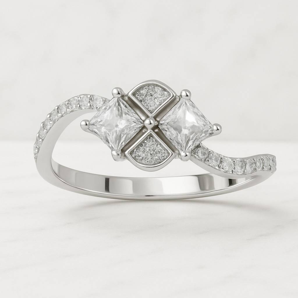 Pave Set Side Stone Round Moissanite Engagement Ring