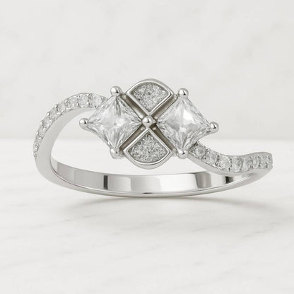 Pave Set Side Stone Round Moissanite Engagement Ring