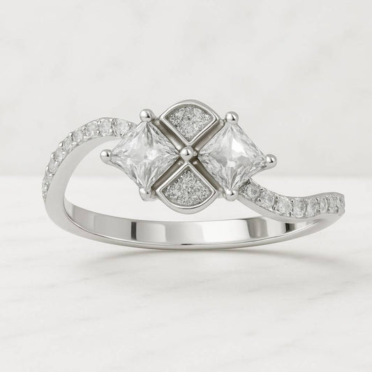 Pave Set Side Stone Round Moissanite Engagement Ring