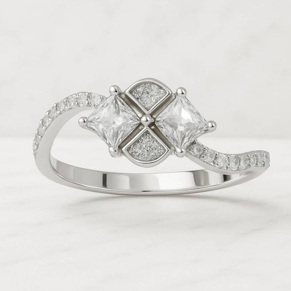 Pave Set Side Stone Round Moissanite Engagement Ring