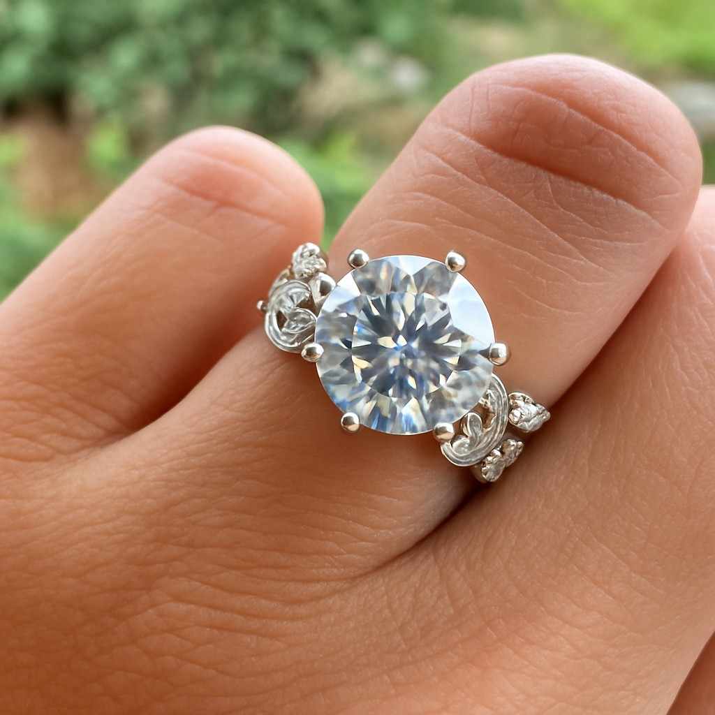 Pave Set Side Stone Round Moissanite Engagement Ring 14k Solid Gold Moissanite Ring for Women Promise Ring