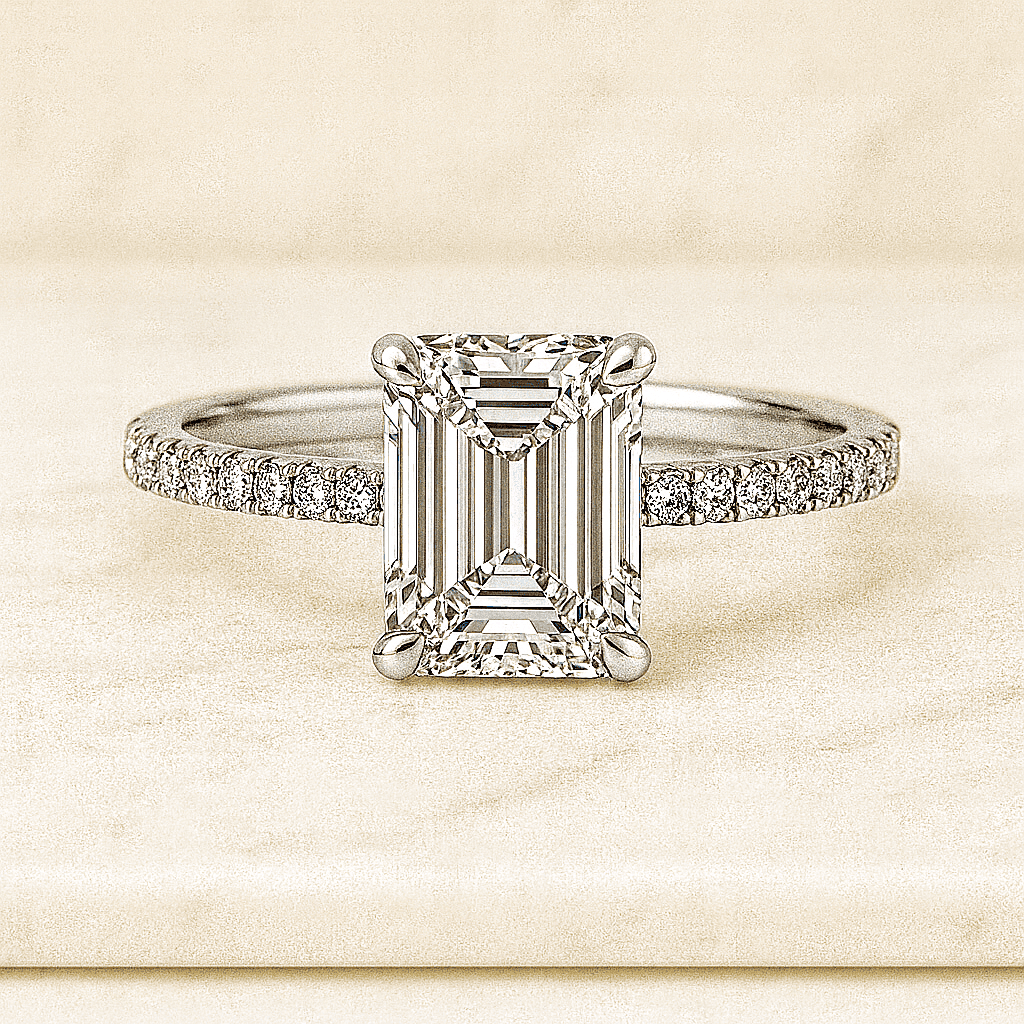 Pave Set Side Stone Round Ring Round Diamond Ring