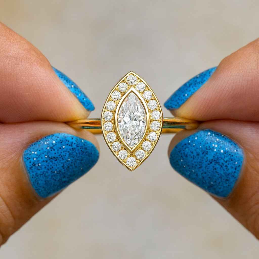 pave set valentine gift ring 2ct marquise cut bezel halo moissanite engagement ring