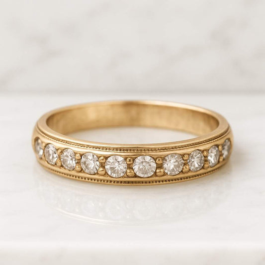 3 Row Pave Set Wedding Band, Round Brilliant Cut Lab Grown Diamond Ring, Full Eternity Matching Band For