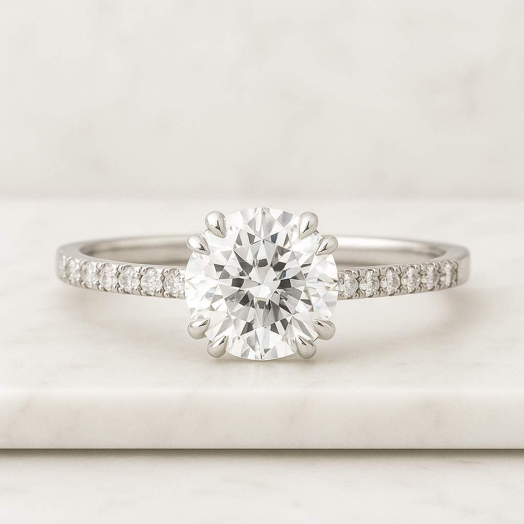 Pave Setting Diamond Wedding Ring Round Diamond Halo Engagement Ring Lab Grown Diamond Ring