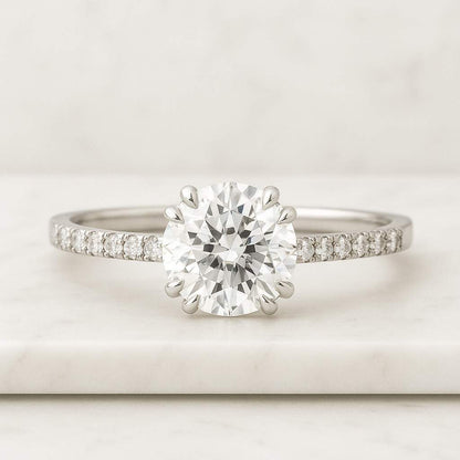 Pave Setting Diamond Wedding Ring Round Diamond Halo Engagement Ring Lab Grown Diamond Ring