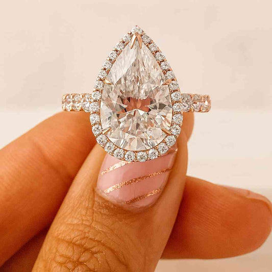 Pave Setting Proposal Ring for Her Pear Cut Half Eternity Ring