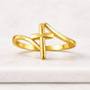 10K Yellow Gold Minimalist Cross Ring, Faith Band for Women