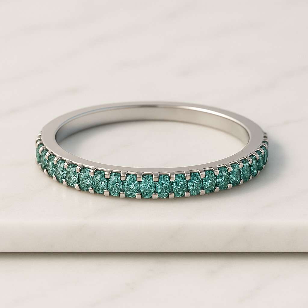 Paved Moissanite Half Eternity Band Delicate Stackable Ring Minimalist Ring