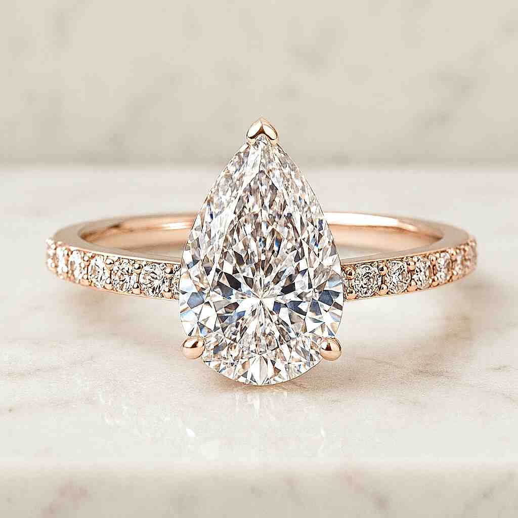 Pear Shaped Engagement Ring Pear Diamond Ring Genuine Lab Grown Diamond Ring Pear 5 Stone Ring for