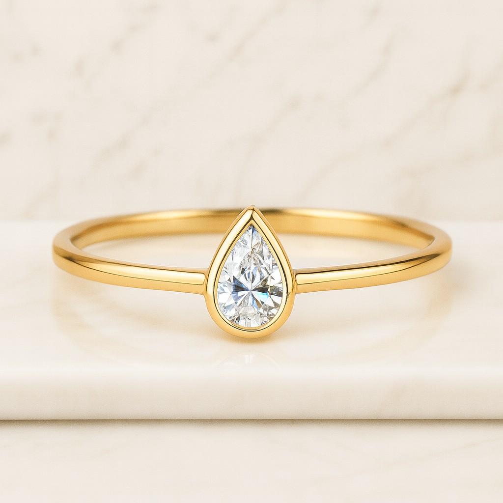 Pear Cut Diamond Engagement Ring Lab Grown Diamond Ring Bezel Set Pear Diamond Solitaire Ring