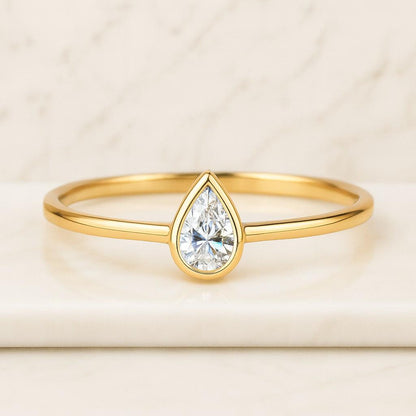 Pear Cut Diamond Engagement Ring Lab Grown Diamond Ring Bezel Set Pear Diamond Solitaire Ring