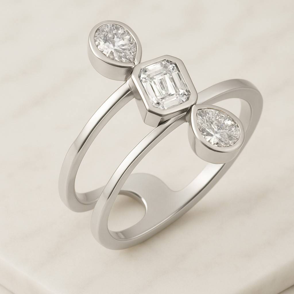 East To West Emerald Cut Diamond Engagement Ring Certified Labgrown Diamond Ring